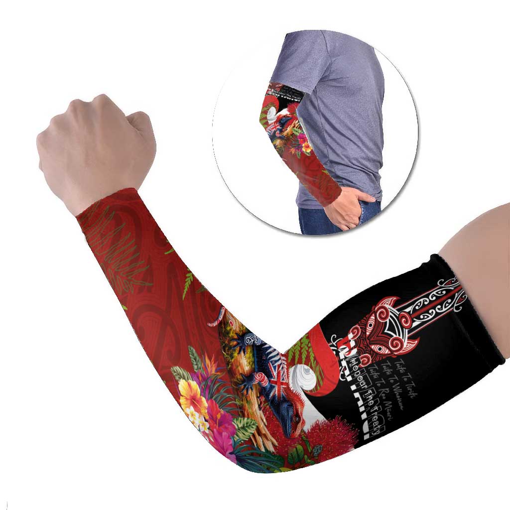 Aotearoa Toitu Te Tiriti Arm Sleeves Waitangi-Honour The Treaty NZ Tuatara and Plants LT03 Set of 2 Multicolor - Polynesian Pride
