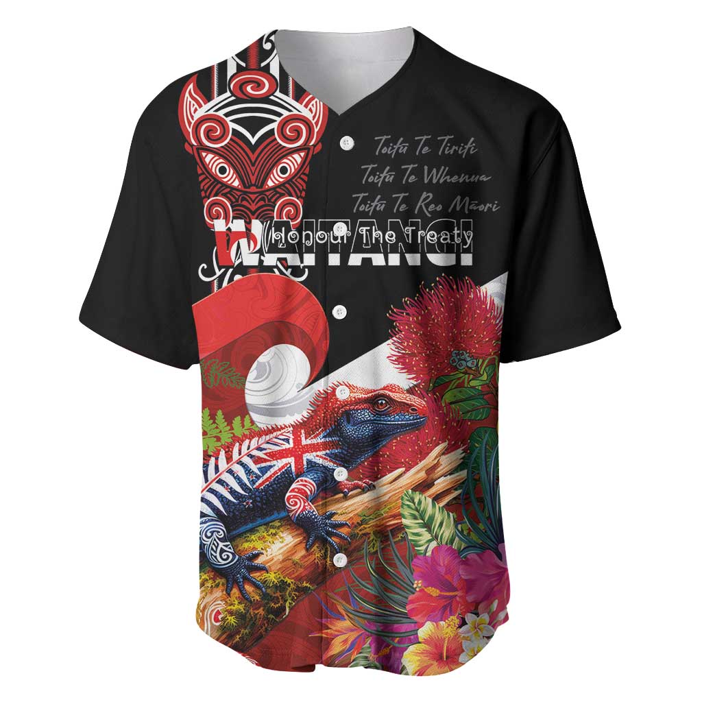 Aotearoa Toitu Te Tiriti Baseball Jersey Waitangi-Honour The Treaty NZ Tuatara and Plants LT03 Multicolor - Polynesian Pride