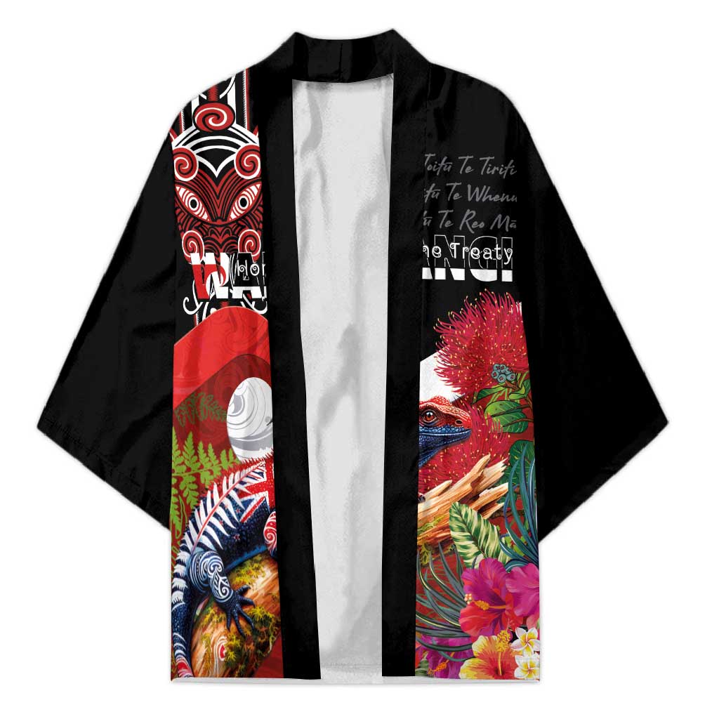 Aotearoa Toitu Te Tiriti Kimono Waitangi-Honour The Treaty NZ Tuatara and Plants LT03 Unisex Multicolor - Polynesian Pride
