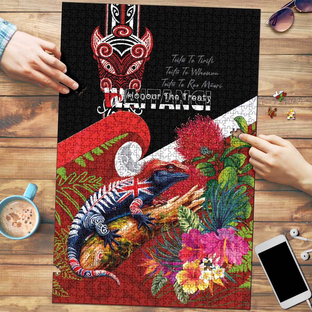 Aotearoa Toitu Te Tiriti Puzzle Waitangi-Honour The Treaty NZ Tuatara and Plants LT03 Multicolor - Polynesian Pride