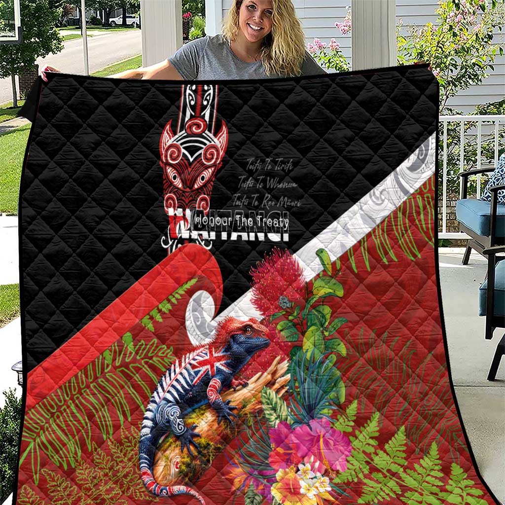 Aotearoa Toitu Te Tiriti Quilt Waitangi-Honour The Treaty NZ Tuatara and Plants LT03 Multicolor - Polynesian Pride