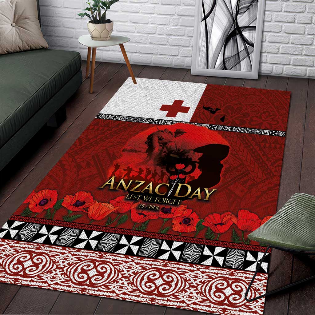 Tonga ANZAC Day Area Rug Gallipoli Lest We Forget Ngatu Art Tribal LT03 Red - Polynesian Pride