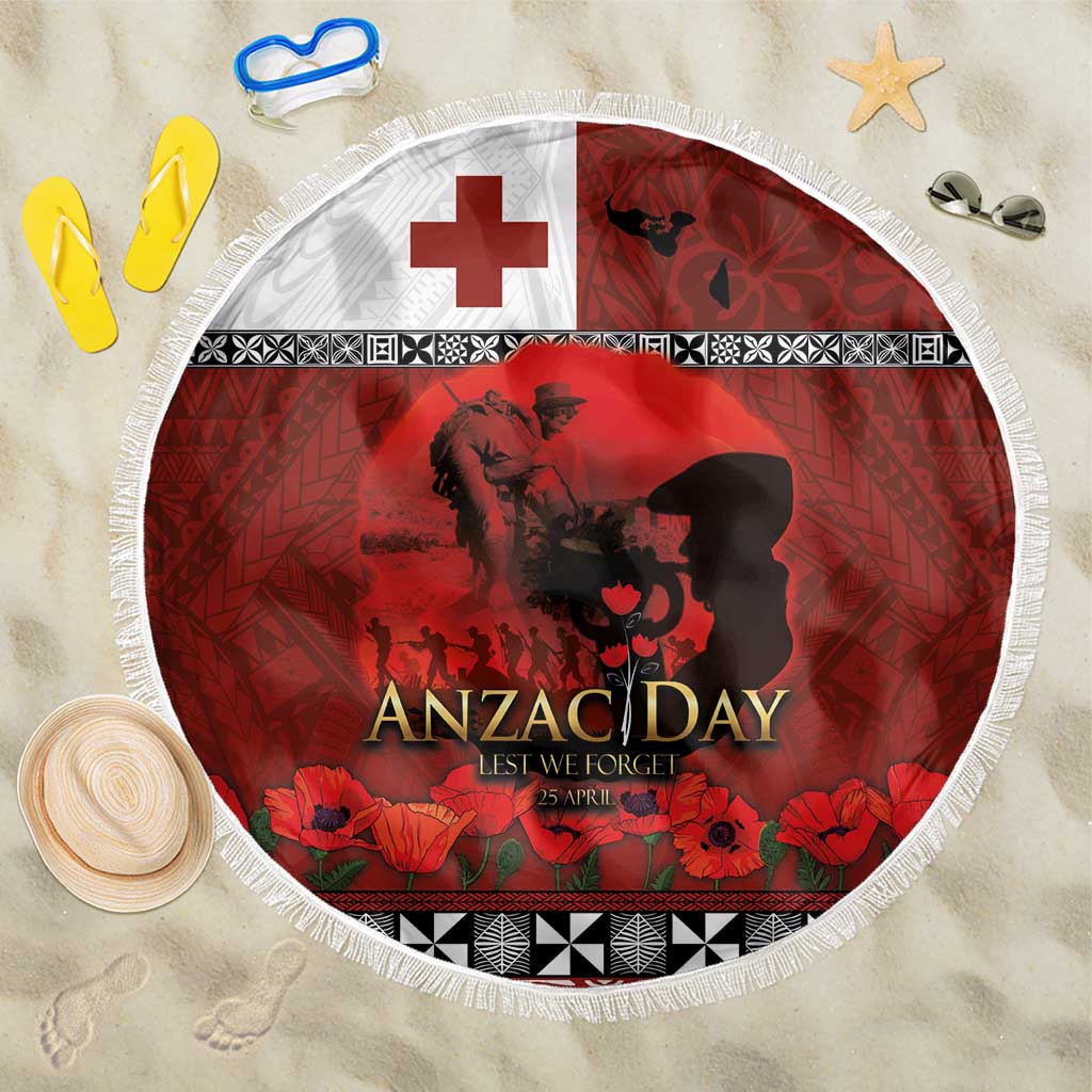 Tonga ANZAC Day Beach Blanket Gallipoli Lest We Forget Ngatu Art Tribal LT03 One Size 150cm Red - Polynesian Pride