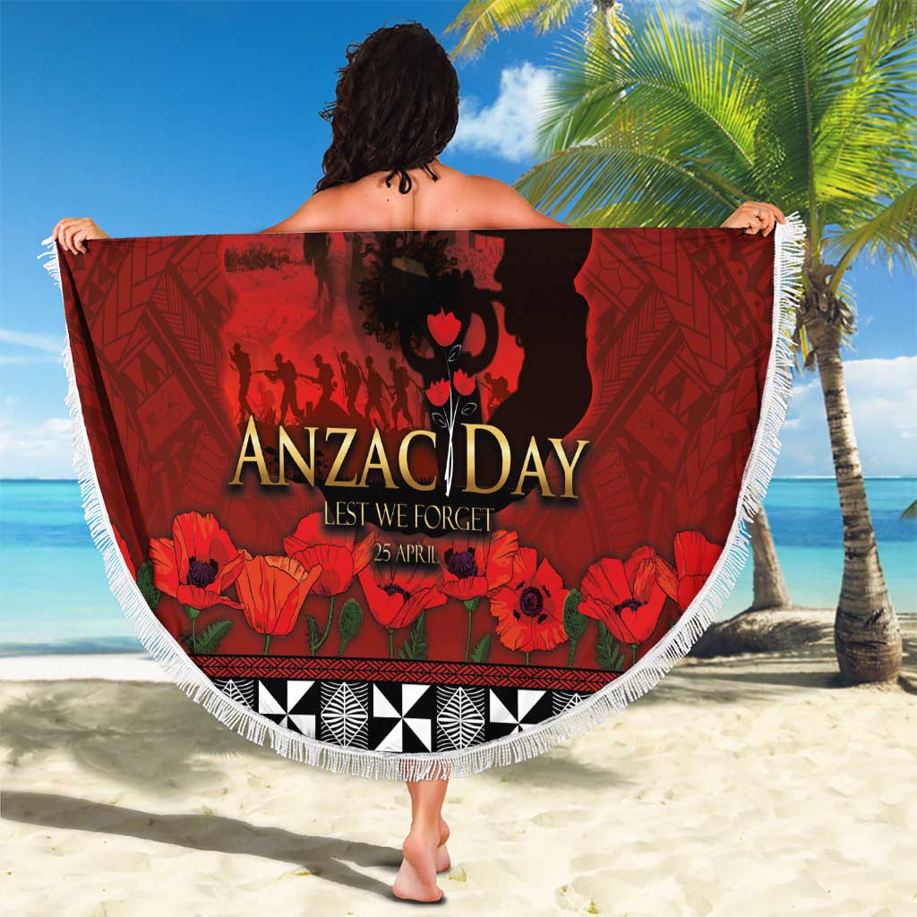 Tonga ANZAC Day Beach Blanket Gallipoli Lest We Forget Ngatu Art Tribal LT03 - Polynesian Pride