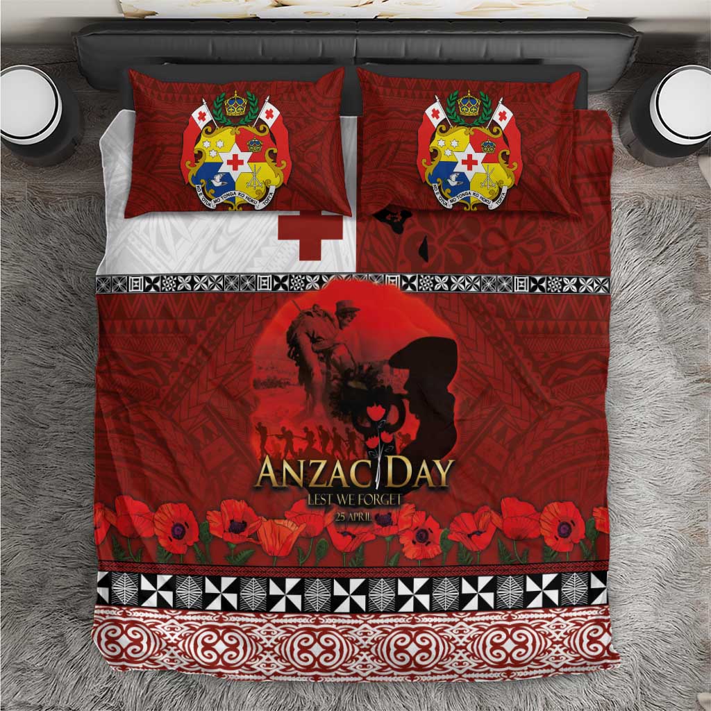 Tonga ANZAC Day Bedding Set Gallipoli Lest We Forget Ngatu Art Tribal LT03 Red - Polynesian Pride