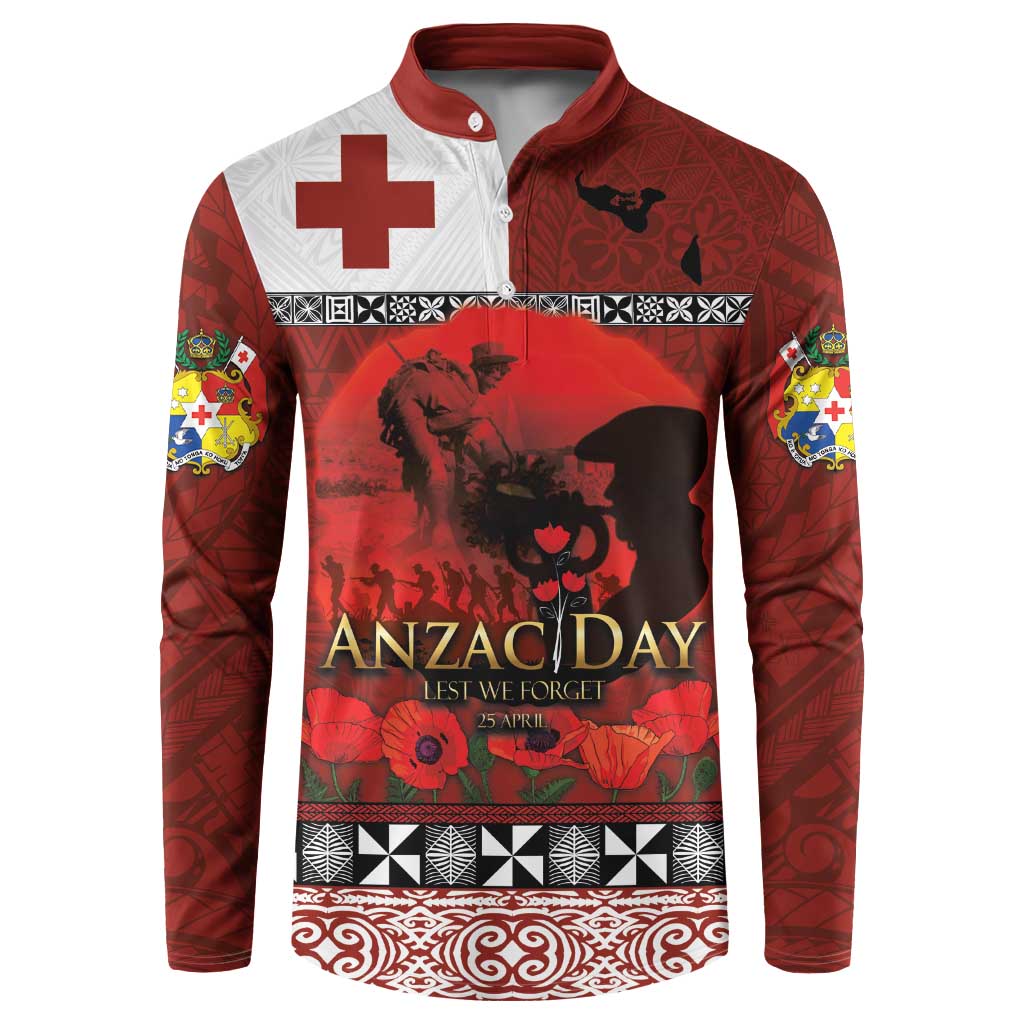 Tonga ANZAC Day Button Sweatshirt Gallipoli Lest We Forget Ngatu Art Tribal LT03 Red - Polynesian Pride