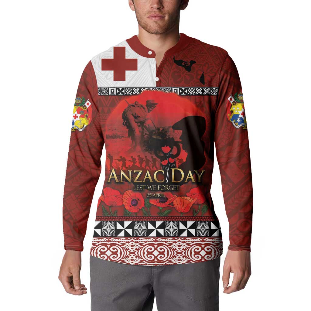 Tonga ANZAC Day Button Sweatshirt Gallipoli Lest We Forget Ngatu Art Tribal LT03 - Polynesian Pride