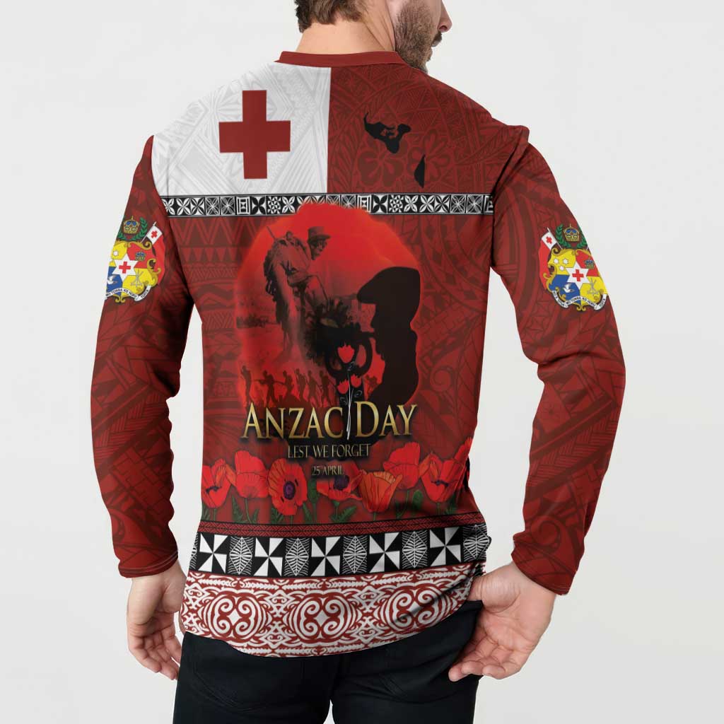 Tonga ANZAC Day Button Sweatshirt Gallipoli Lest We Forget Ngatu Art Tribal LT03 - Polynesian Pride