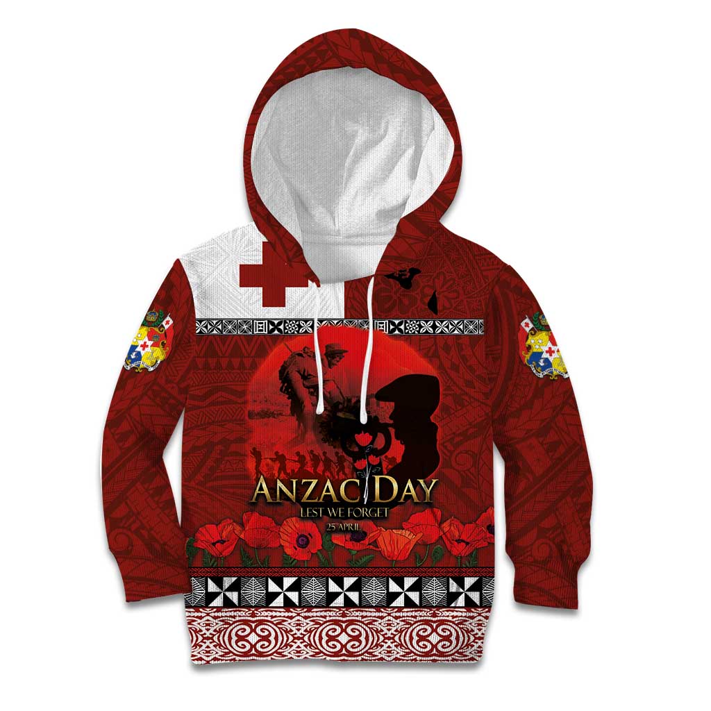 Tonga ANZAC Day Kid Hoodie Gallipoli Lest We Forget Ngatu Art Tribal LT03 Hoodie Red - Polynesian Pride