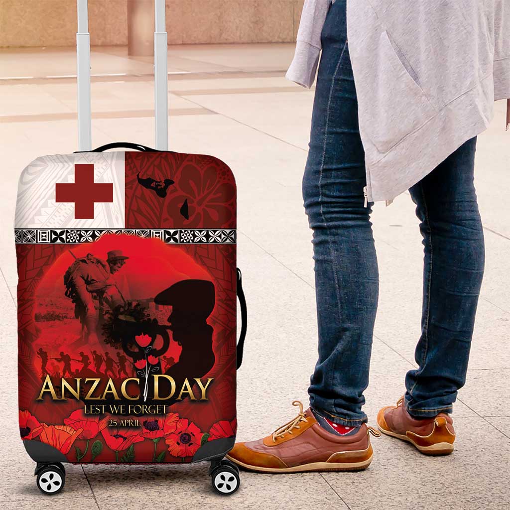 Tonga ANZAC Day Luggage Cover Gallipoli Lest We Forget Ngatu Art Tribal LT03 Red - Polynesian Pride