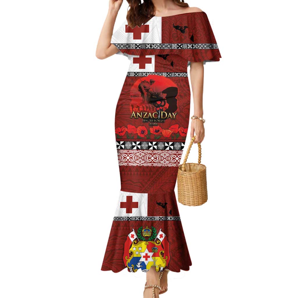 Tonga ANZAC Day Mermaid Dress Gallipoli Lest We Forget Ngatu Art Tribal LT03 Women Red - Polynesian Pride