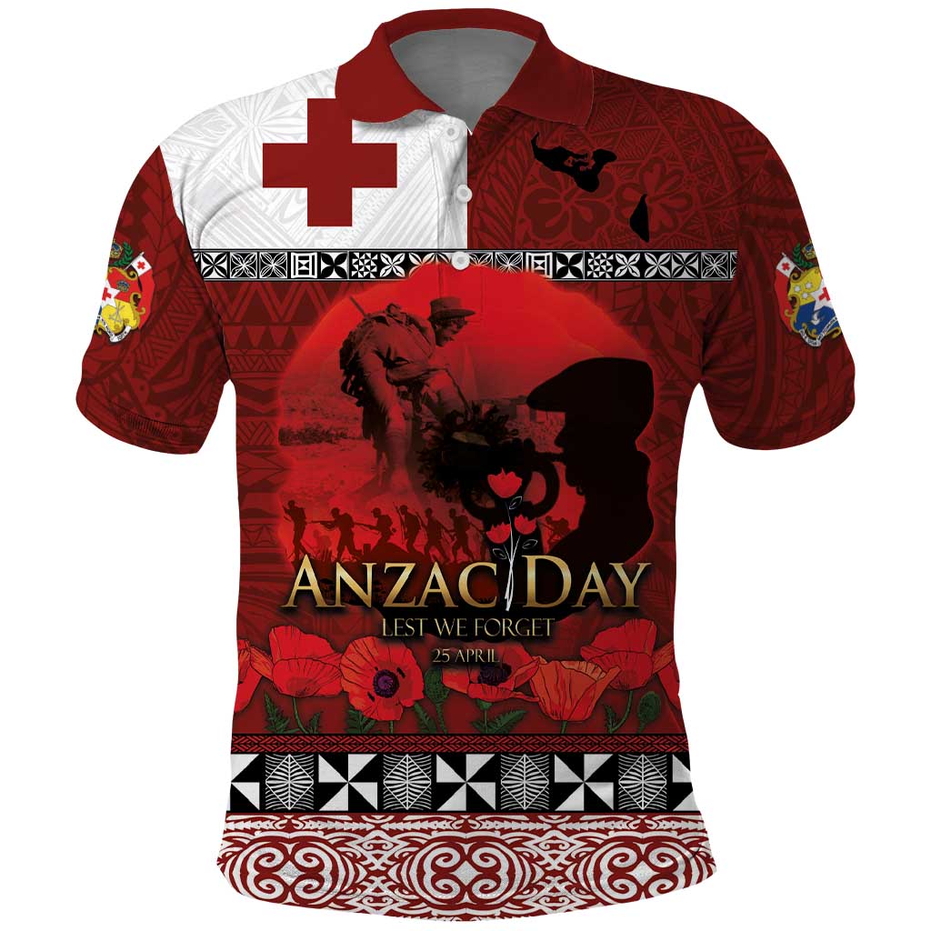Tonga ANZAC Day Polo Shirt Gallipoli Lest We Forget Ngatu Art Tribal LT03 Red - Polynesian Pride