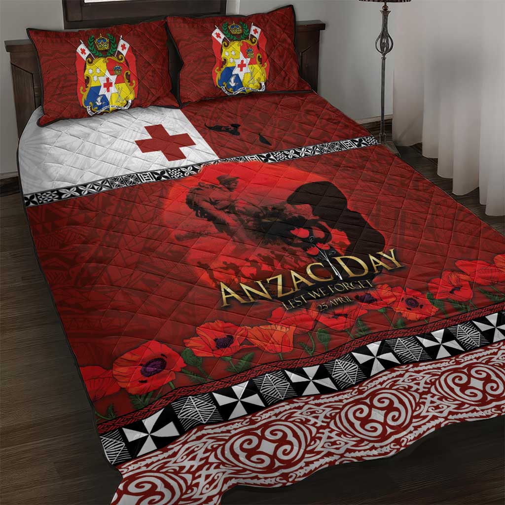 Tonga ANZAC Day Quilt Bed Set Gallipoli Lest We Forget Ngatu Art Tribal LT03 Red - Polynesian Pride