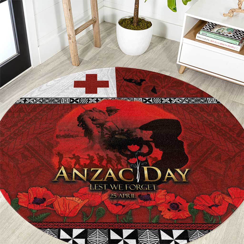 Tonga ANZAC Day Round Carpet Gallipoli Lest We Forget Ngatu Art Tribal LT03 Red - Polynesian Pride