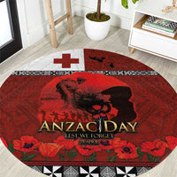 Tonga ANZAC Day Round Carpet Gallipoli Lest We Forget Ngatu Art Tribal LT03 Red - Polynesian Pride