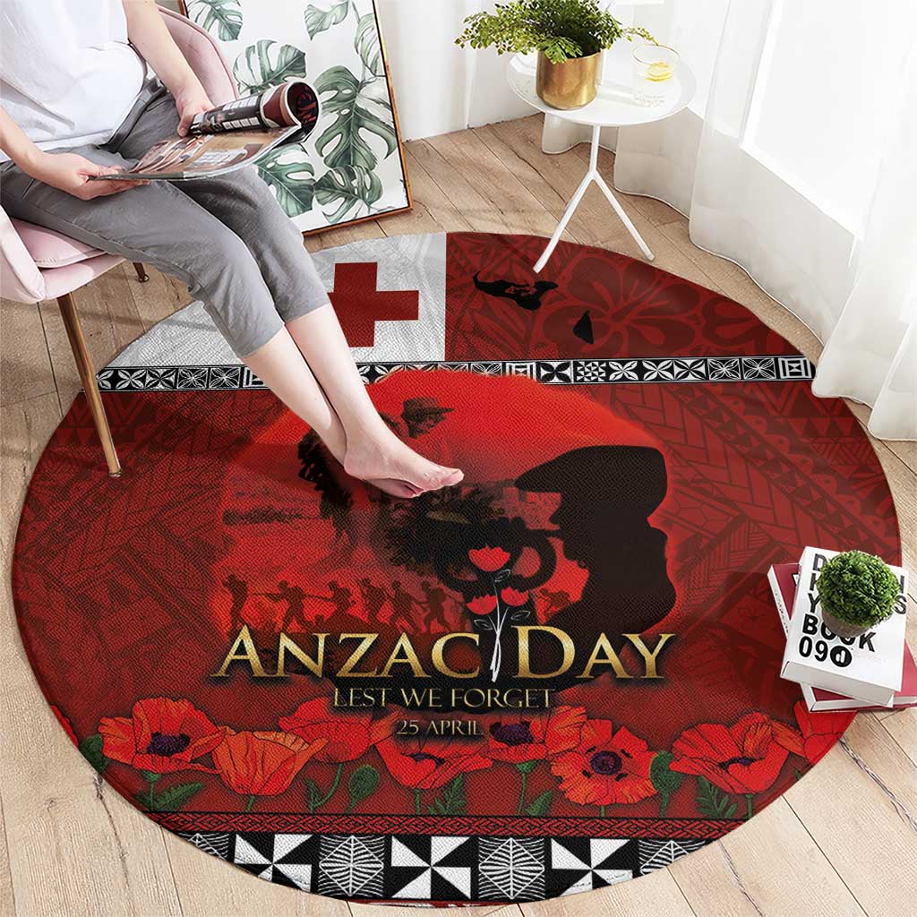 Tonga ANZAC Day Round Carpet Gallipoli Lest We Forget Ngatu Art Tribal LT03 - Polynesian Pride