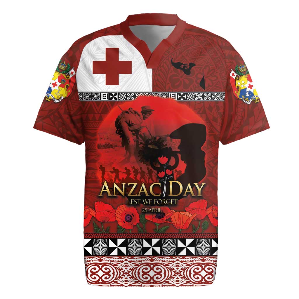 Tonga ANZAC Day Rugby Jersey Gallipoli Lest We Forget Ngatu Art Tribal LT03 Red - Polynesian Pride