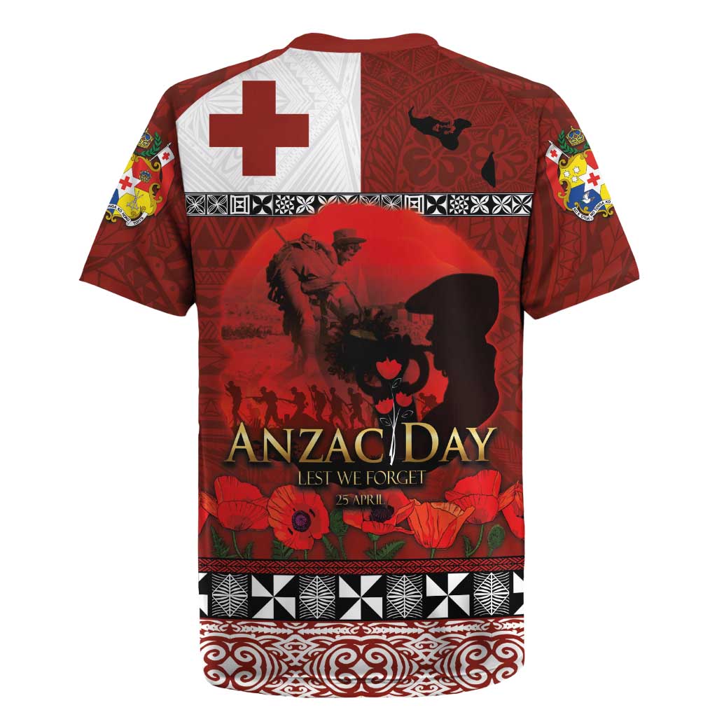Tonga ANZAC Day Rugby Jersey Gallipoli Lest We Forget Ngatu Art Tribal LT03 - Polynesian Pride