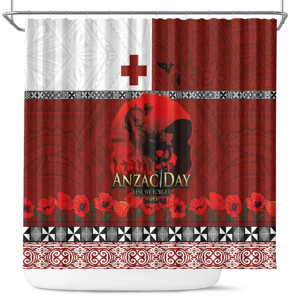 Tonga ANZAC Day Shower Curtain Gallipoli Lest We Forget Ngatu Art Tribal LT03 Red - Polynesian Pride