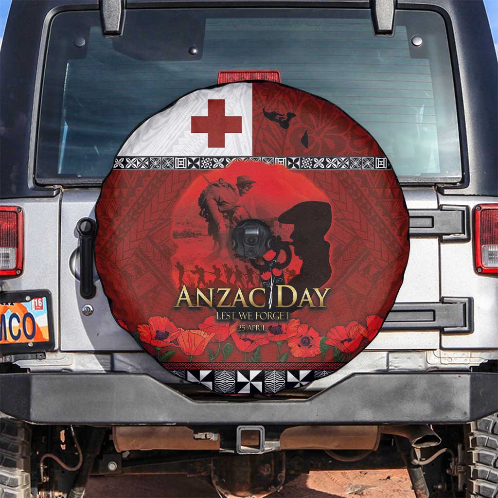 Tonga ANZAC Day Spare Tire Cover Gallipoli Lest We Forget Ngatu Art Tribal LT03 Red - Polynesian Pride