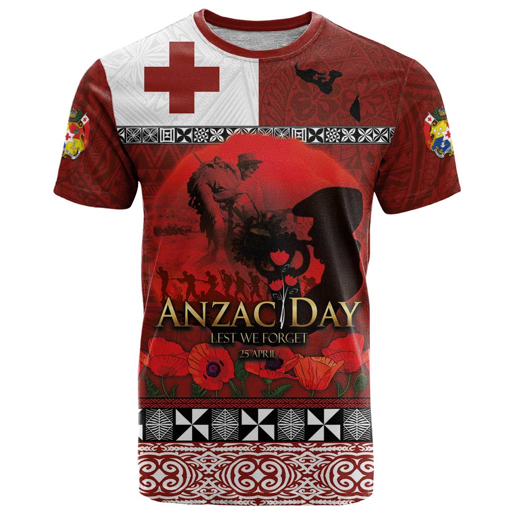 Tonga ANZAC Day T Shirt Gallipoli Lest We Forget Ngatu Art Tribal LT03 Red - Polynesian Pride