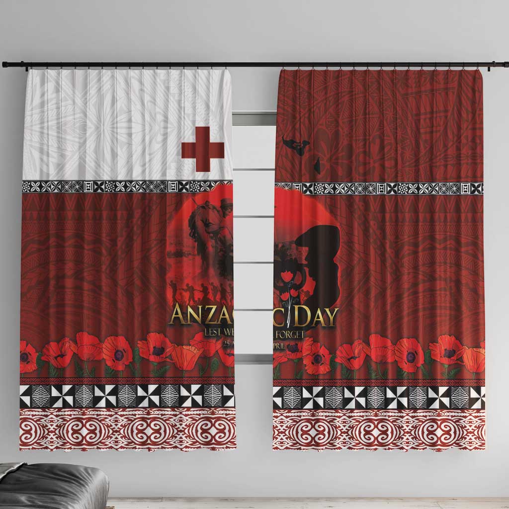 Tonga ANZAC Day Window Curtain Gallipoli Lest We Forget Ngatu Art Tribal LT03 With Hooks Red - Polynesian Pride