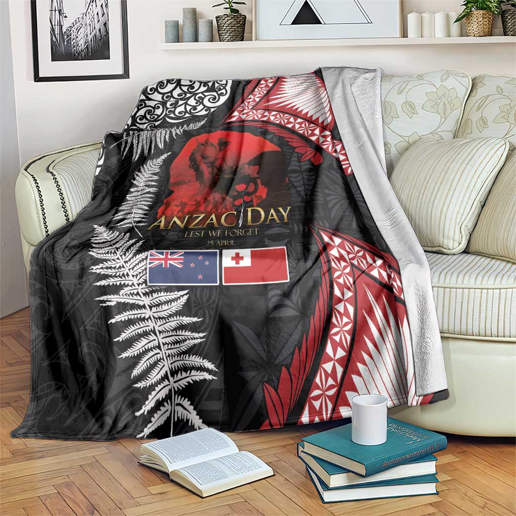 Tonga and New Zealand ANZAC Day Blanket Gallipoli Lest We Forget Ngatu Art Tribal and Maori Tattoo with Fern LT03 Black - Polynesian Pride