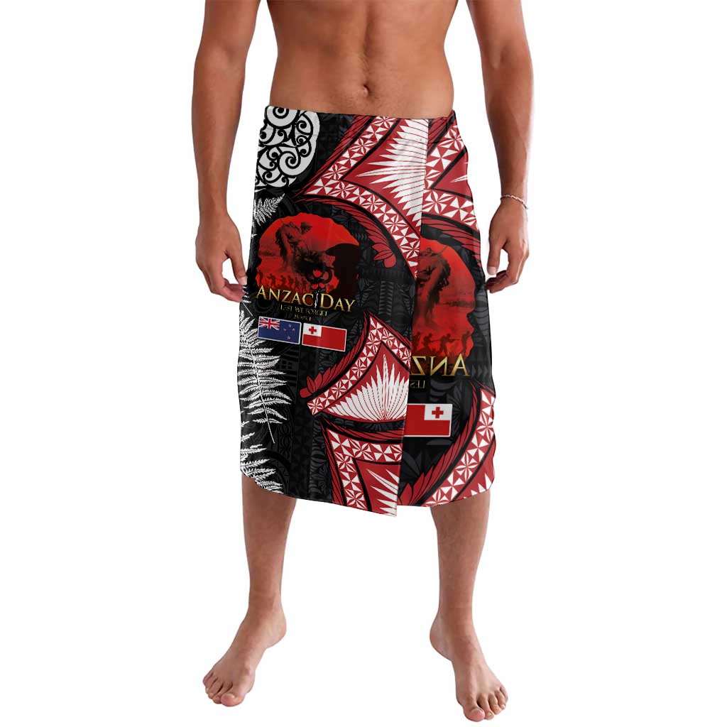 Tonga and New Zealand ANZAC Day Lavalava Gallipoli Lest We Forget Ngatu Art Tribal and Maori Tattoo with Fern LT03 Black - Polynesian Pride