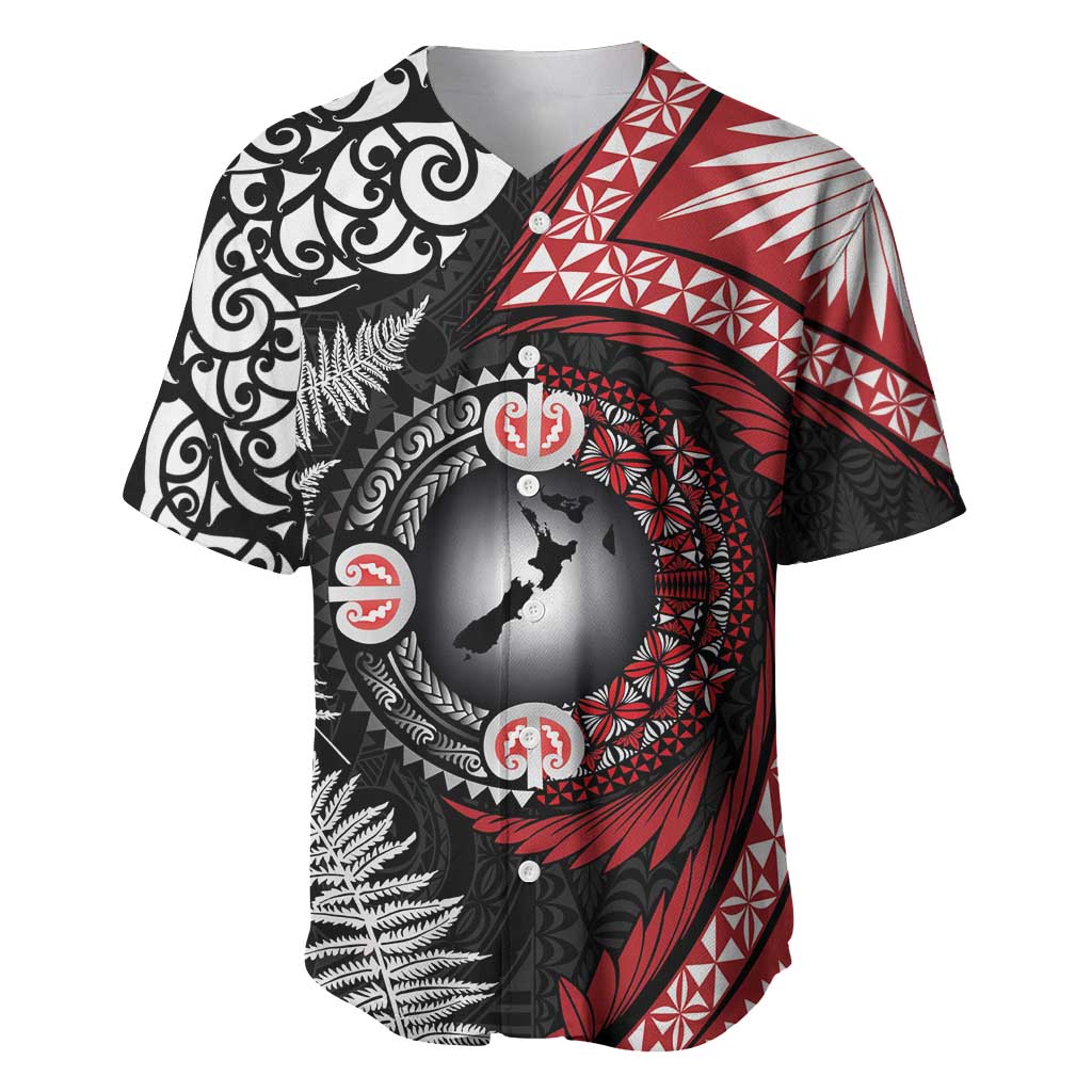 Tonga and New Zealand Together Baseball Jersey Ngatu Art Tribal Maori Tattoo and Silver Fern LT03 Black - Polynesian Pride