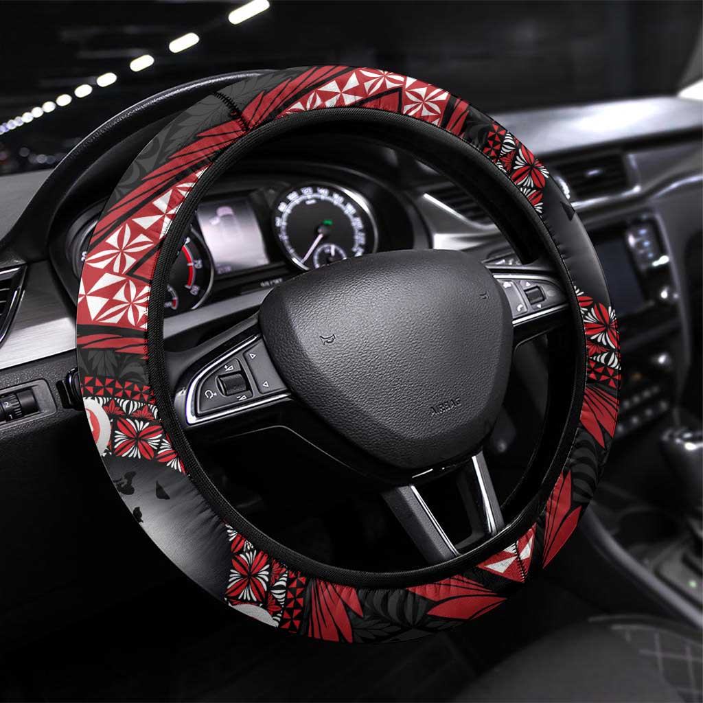 Tonga and New Zealand Together Steering Wheel Cover Ngatu Art Tribal Maori Tattoo and Silver Fern