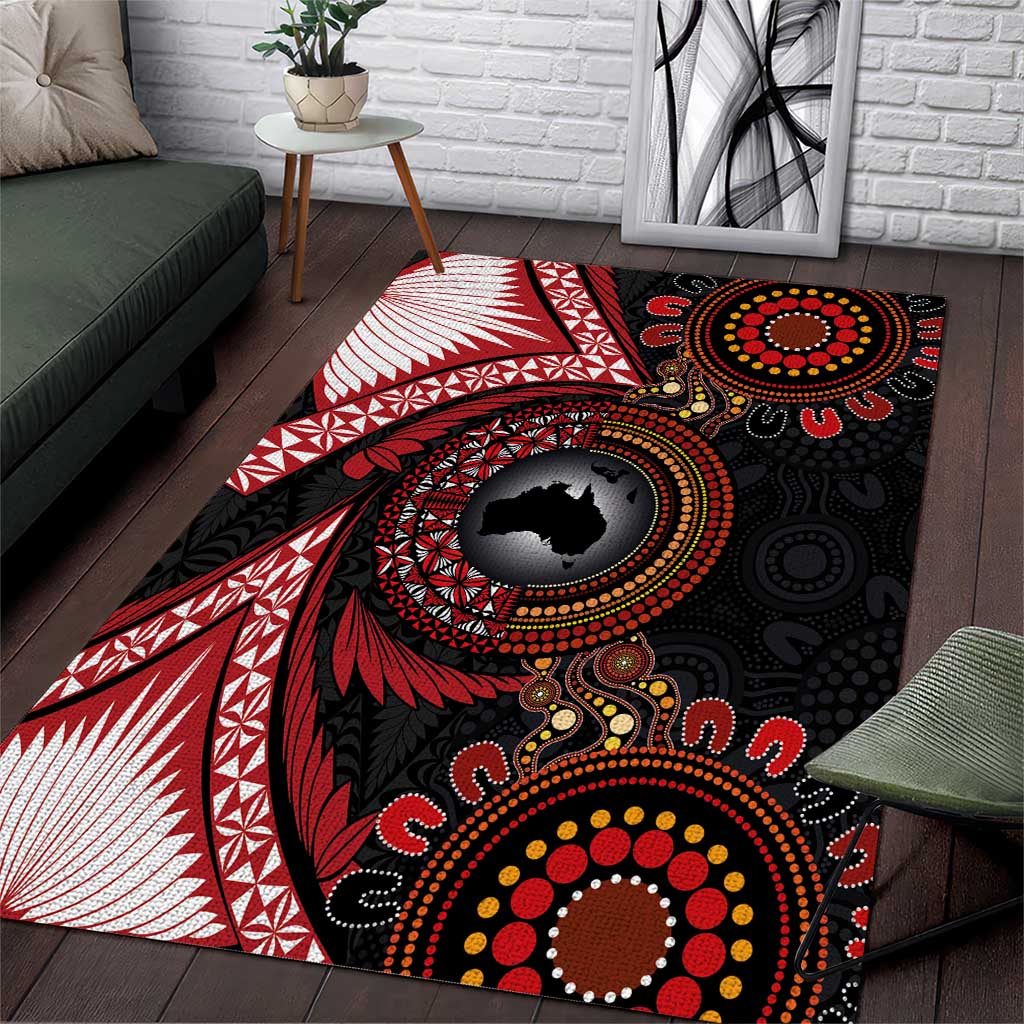 Tonga and Australia Together Area Rug Ngatu Art Tribal Aboriginal Tattoo Pattern LT03 Black - Polynesian Pride