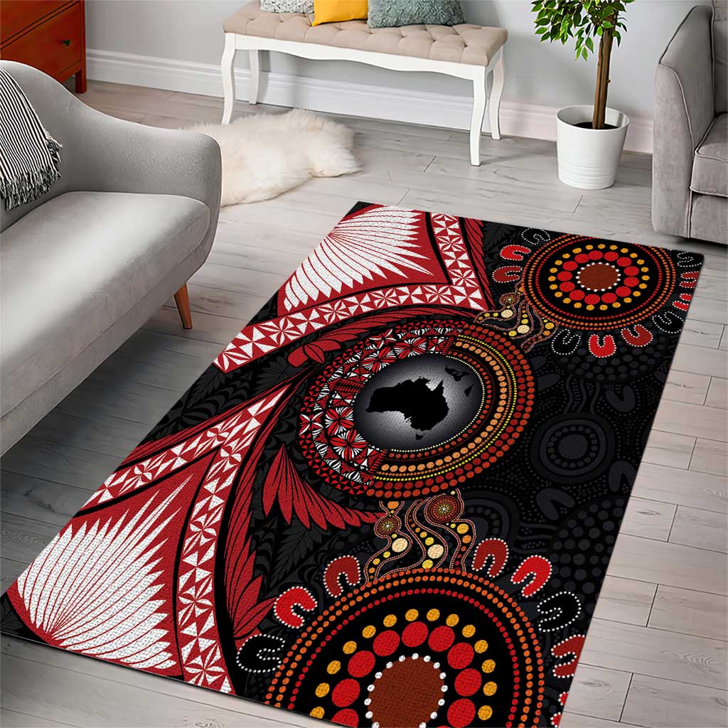 Tonga and Australia Together Area Rug Ngatu Art Tribal Aboriginal Tattoo Pattern LT03 - Polynesian Pride