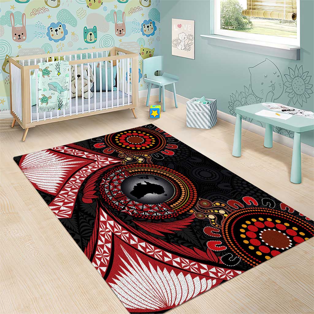 Tonga and Australia Together Area Rug Ngatu Art Tribal Aboriginal Tattoo Pattern LT03 - Polynesian Pride