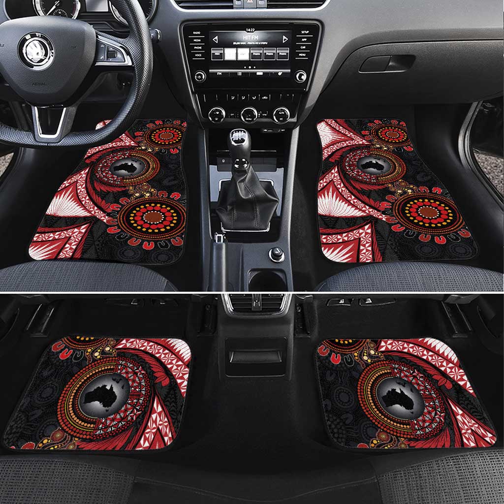 Tonga and Australia Together Car Mats Ngatu Art Tribal Aboriginal Tattoo Pattern LT03 Set 4pcs Black - Polynesian Pride