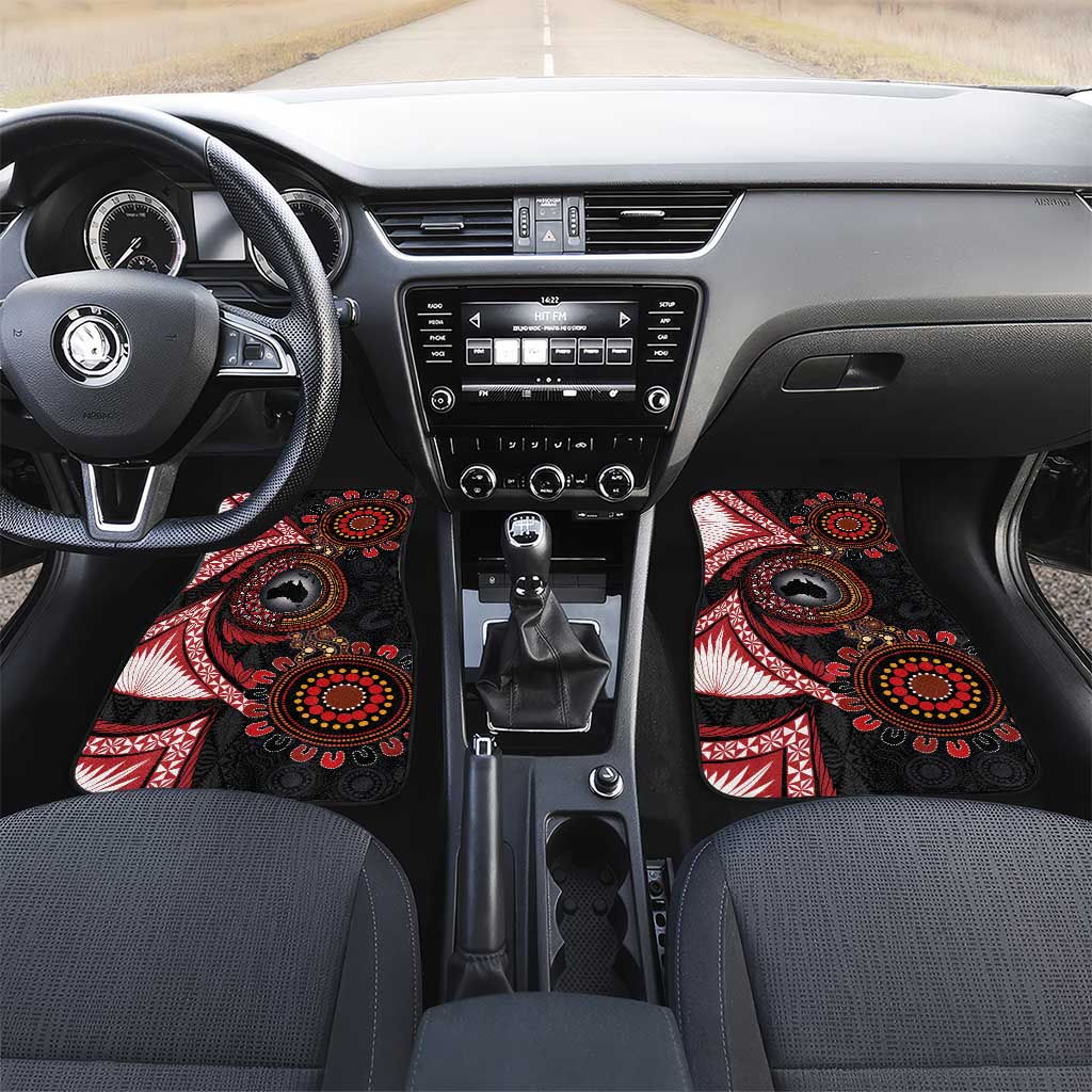 Tonga and Australia Together Car Mats Ngatu Art Tribal Aboriginal Tattoo Pattern LT03 Set 2pcs - Front Black - Polynesian Pride