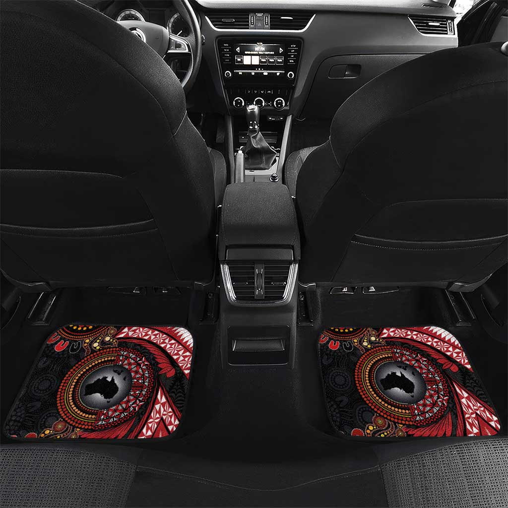 Tonga and Australia Together Car Mats Ngatu Art Tribal Aboriginal Tattoo Pattern LT03 Set 2pcs - Back Black - Polynesian Pride