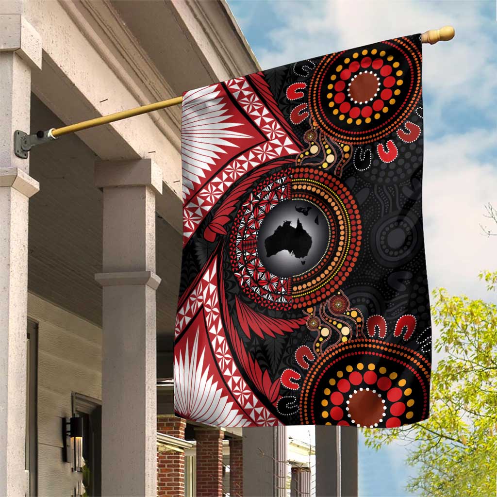 Tonga and Australia Together Garden Flag Ngatu Art Tribal Aboriginal Tattoo Pattern LT03 House Flag Black - Polynesian Pride