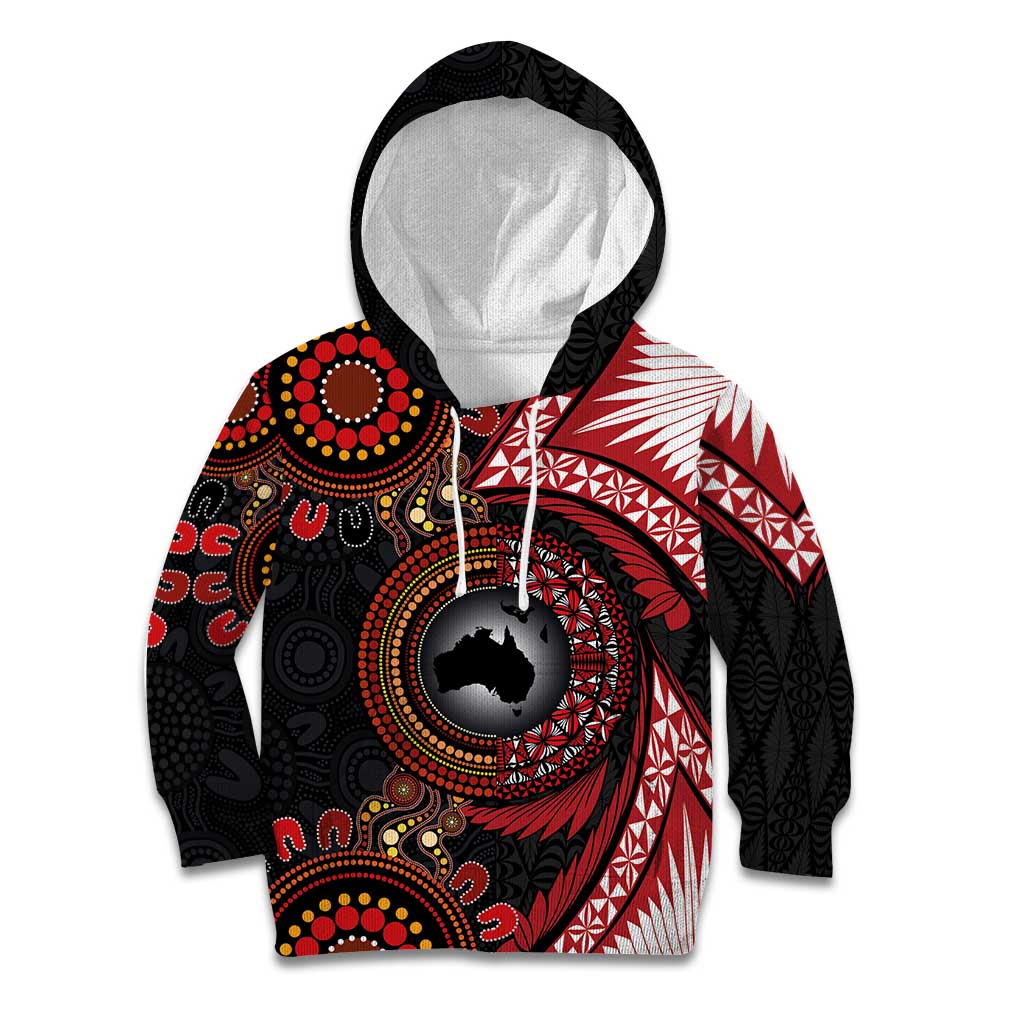 Tonga and Australia Together Kid Hoodie Ngatu Art Tribal Aboriginal Tattoo Pattern