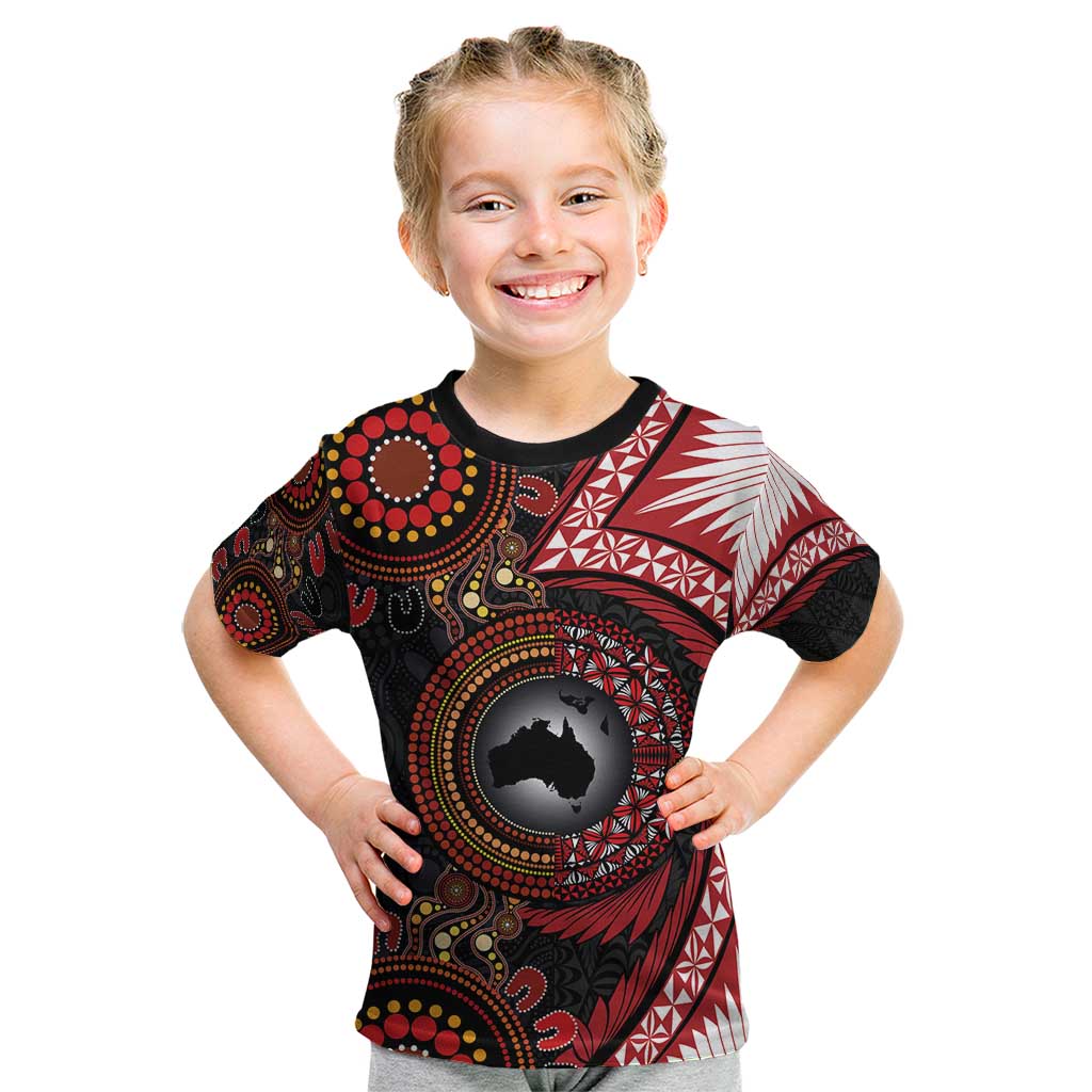 Tonga and Australia Together Kid T Shirt Ngatu Art Tribal Aboriginal Tattoo Pattern