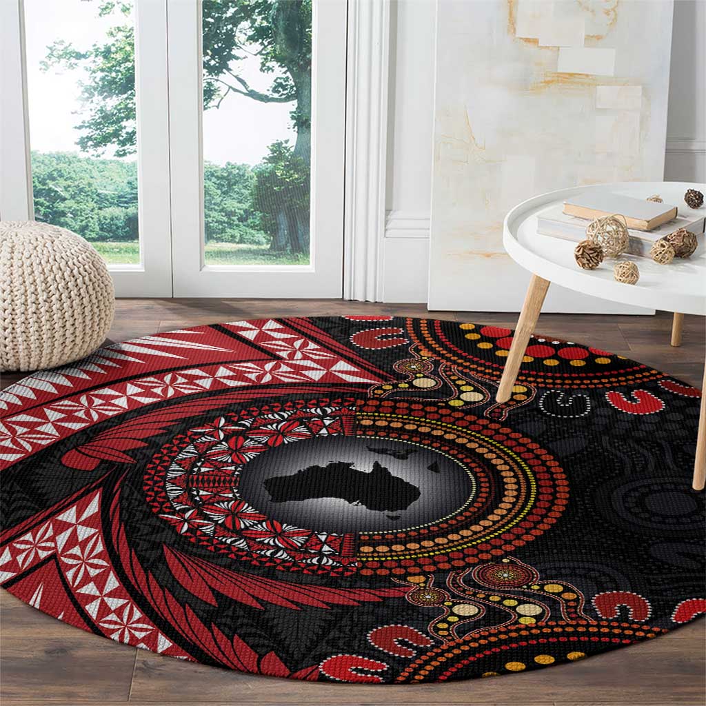 Tonga and Australia Together Round Carpet Ngatu Art Tribal Aboriginal Tattoo Pattern LT03 - Polynesian Pride