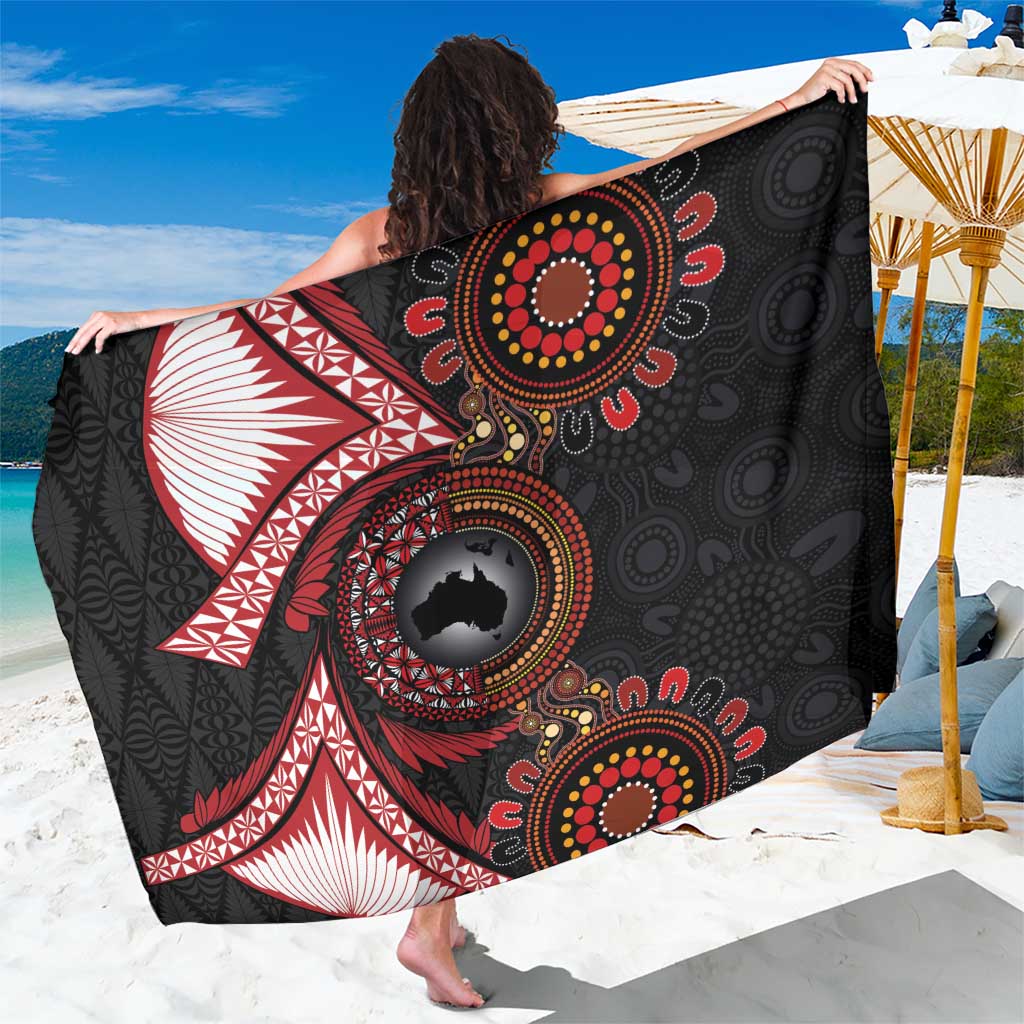 Tonga and Australia Together Sarong Ngatu Art Tribal Aboriginal Tattoo Pattern LT03 One Size 44 x 66 inches Black - Polynesian Pride