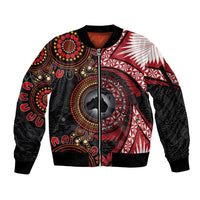 Tonga and Australia Together Sleeve Zip Bomber Jacket Ngatu Art Tribal Aboriginal Tattoo Pattern LT03 Unisex Black - Polynesian Pride