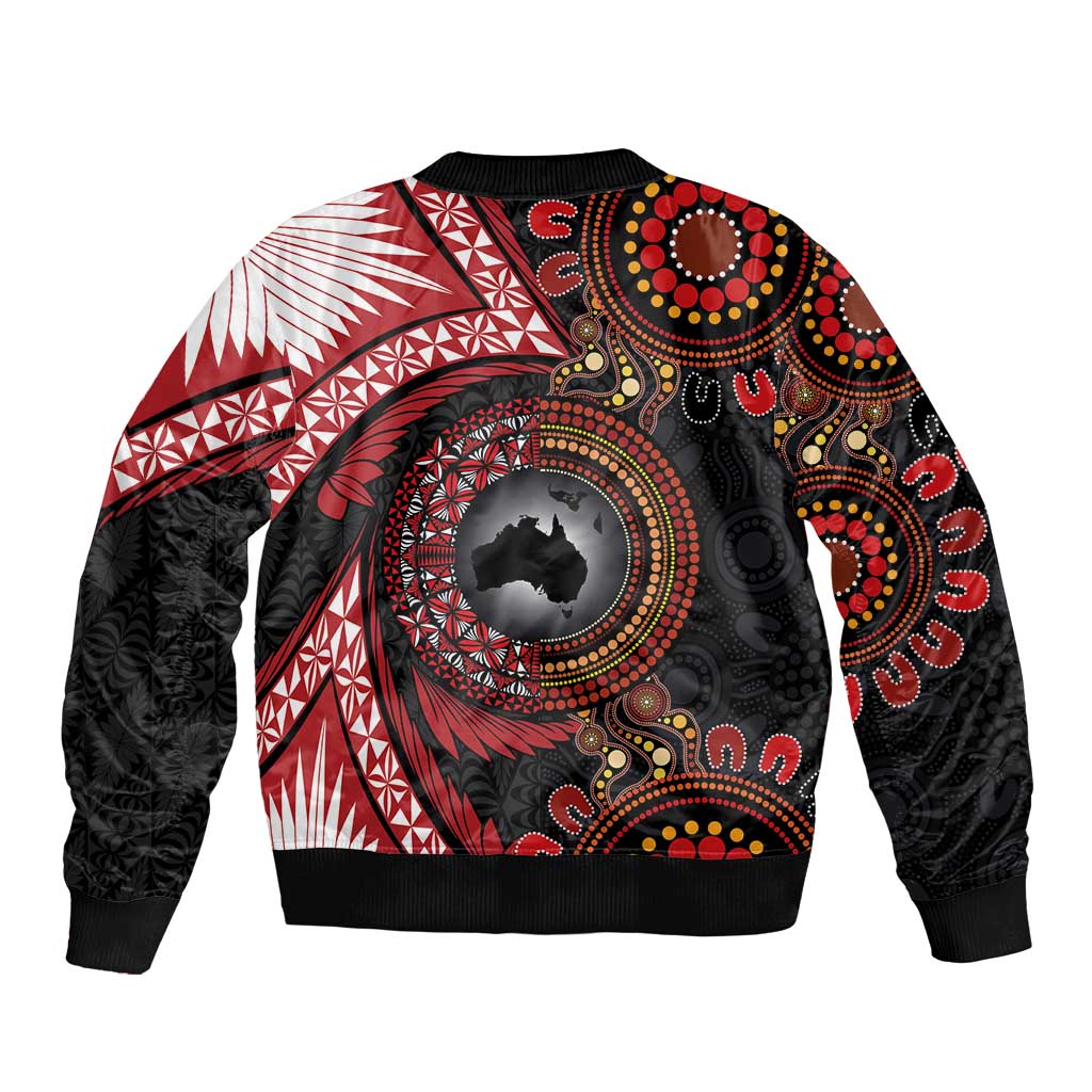 Tonga and Australia Together Sleeve Zip Bomber Jacket Ngatu Art Tribal Aboriginal Tattoo Pattern LT03 - Polynesian Pride