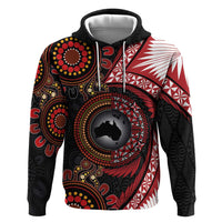 Tonga and Australia Together Zip Hoodie Ngatu Art Tribal Aboriginal Tattoo Pattern LT03 Pullover Hoodie Black - Polynesian Pride