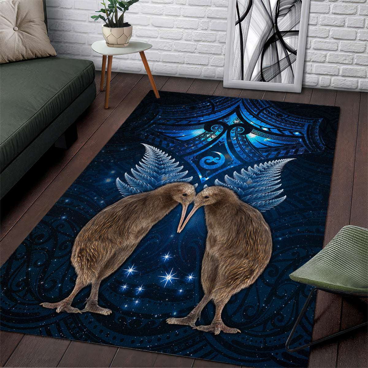 New Zealand Maori Matariki Area Rug Hongi Kiwi Bird and Silver Fern LT03