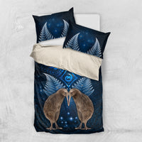 New Zealand Maori Matariki Bedding Set Hongi Kiwi Bird and Silver Fern LT03 US Twin 172cm x 218cm Blue - Polynesian Pride