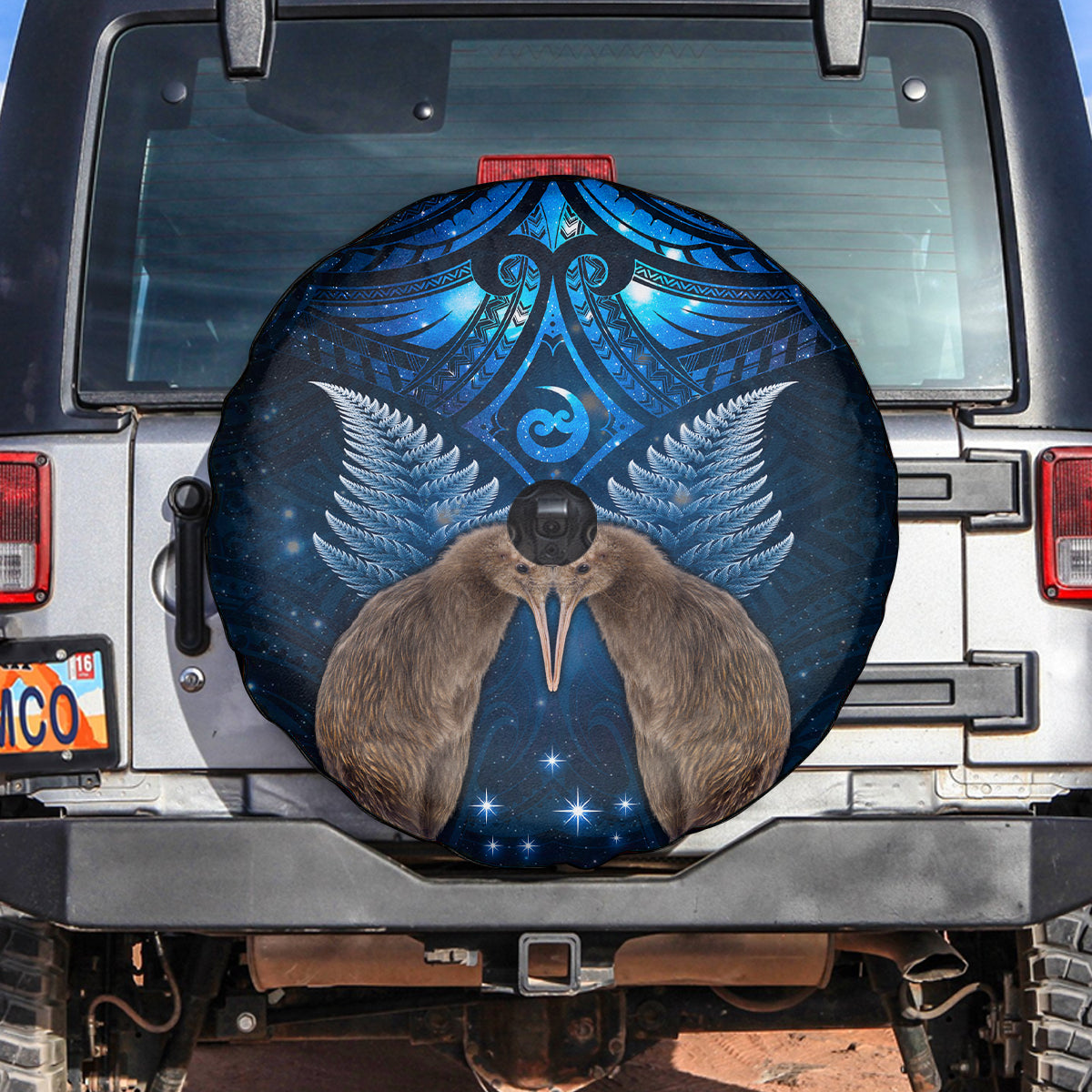 New Zealand Maori Matariki Spare Tire Cover Hongi Kiwi Bird and Silver Fern LT03