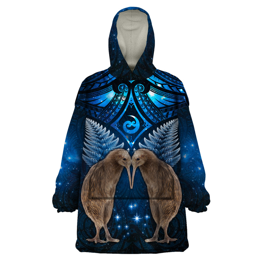 New Zealand Maori Matariki Wearable Blanket Hoodie Hongi Kiwi Bird and Silver Fern LT03