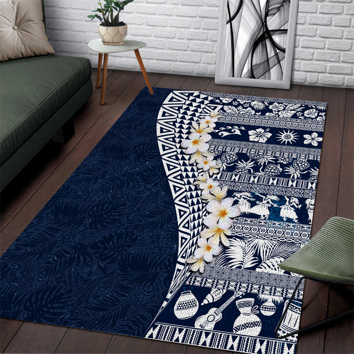 Hawaii Plumeria Tribal Vintage Area Rug Special Blue LT03 Blue - Polynesian Pride