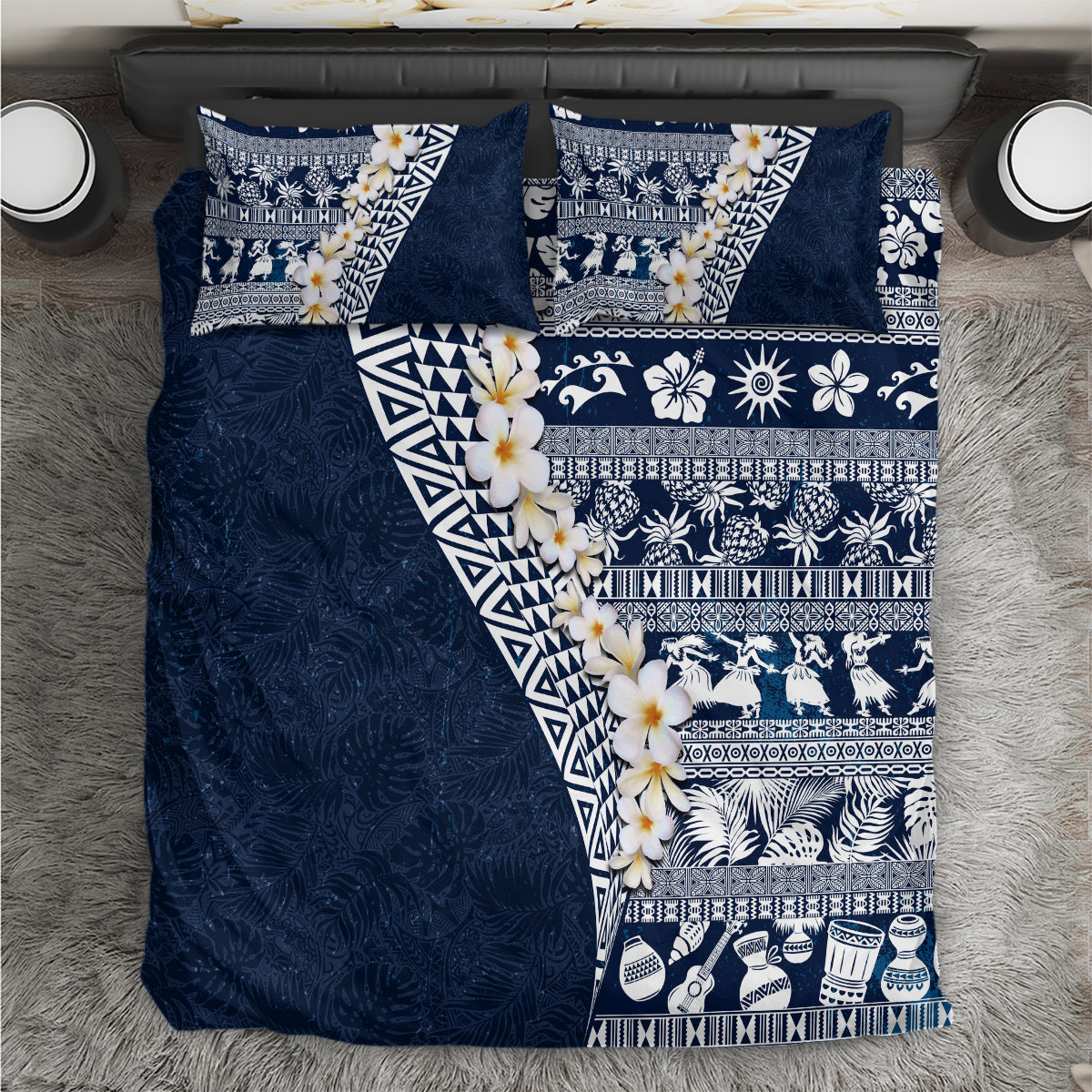 Hawaii Plumeria Tribal Vintage Bedding Set Special Blue